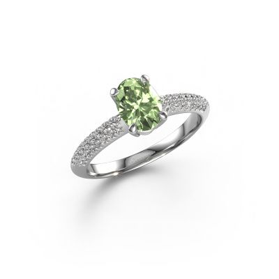 Engagement ring Morane OVL 950 platinum green lab grown diamond 7,5x5,5 mm