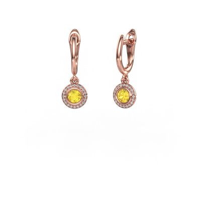 Drop earrings Noud RND 585 rose gold yellow sapphire 4 mm