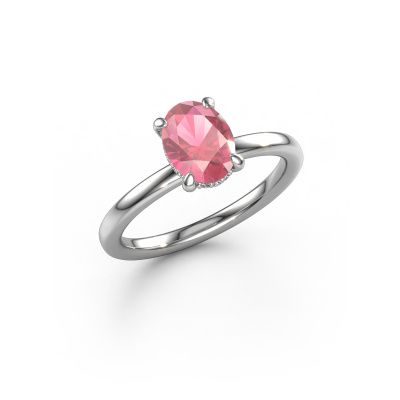 Engagement ring Simone OVL 2 950 platinum tourmaline pink 8x6 mm