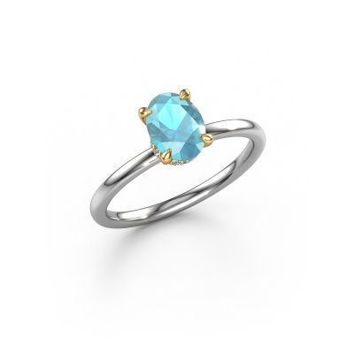 Engagement ring Crystal OVL 3 585 white gold blue topaz 7,5x5,5 mm