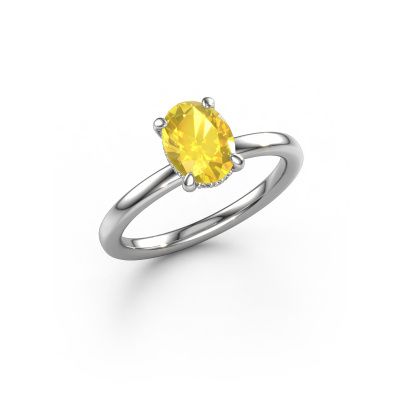 Bague de fiançailles Simone OVL 2 585 or blanc saphir jaune 8x6 mm