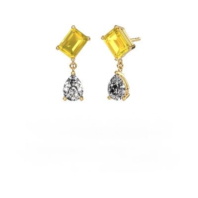 Boucles d'oreilles Toi et Moi EME PER 585 or jaune saphir jaune 8x6 mm