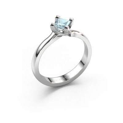 Engagement ring Dewi Square 950 platinum aquamarine 4 mm