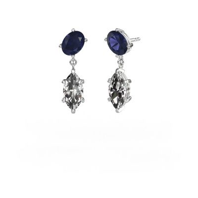 Pendants d'oreilles Toi et Moi OVL-MRQ 950 platine saphir 8x6 mm