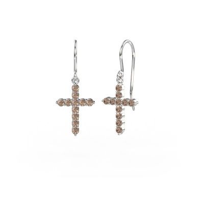 Pendants d'oreilles Cross 585 or blanc diamant brun 0.660 crt