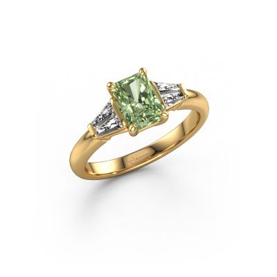 Engagement ring Kina RAD 585 gold green lab grown diamond 7x5 mm