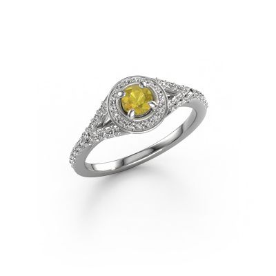 Bague de fiançailles Pamela RND 585 or blanc saphir jaune 4 mm