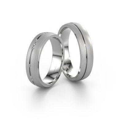 Wedding rings set WH0166LM25AM ±5x1.7 mm 14 Carat white gold diamond 0.008 crt