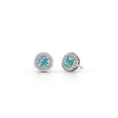 Clous d'oreilles Agaat 585 or blanc topaze bleue 5 mm