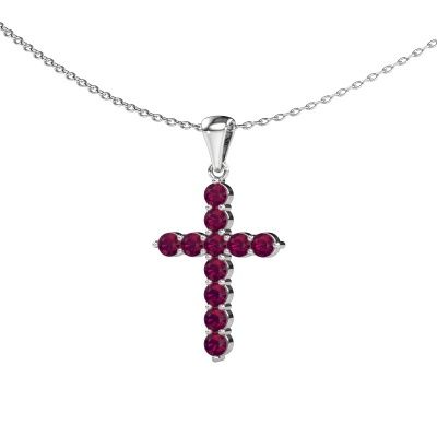 Anhänger Cross 585 Weißgold Rhodolit 2.5 mm