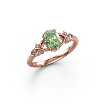 Engagement ring Azra OVL 585 rose gold green lab grown diamond 8x6 mm