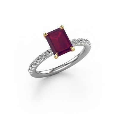 Bague de fiançailles Crystal EME 2 585 or blanc rhodolite 8x6 mm