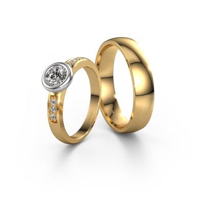 Wedding rings set WHR0008LM25AP ±5x1.7 mm 14 Carat gold diamond 0.25 crt
