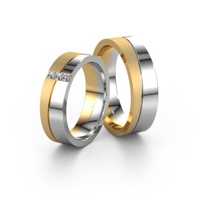 Wedding rings set WH0906LM16APM ±0.24x0.07 in 14 Carat white gold diamond 0.05 crt