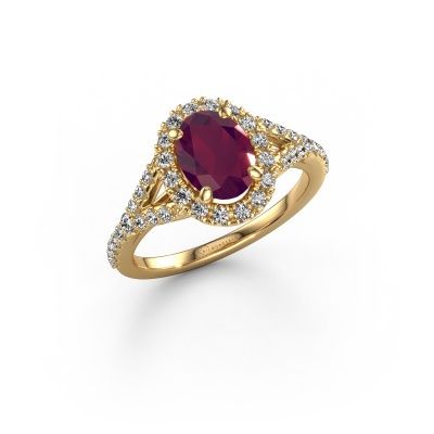 Bague de fiançailles Kimber OVL 585 or jaune rhodolite 8x6 mm
