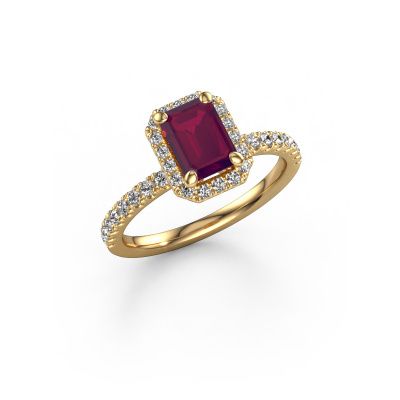 Engagement ring Miranda eme 585 gold rhodolite 7x5 mm
