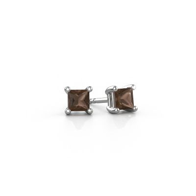Stud earrings Sam square 585 white gold smokey quartz 4 mm