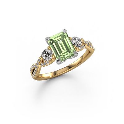 Engagement ring Marilou EME 585 gold green lab grown diamond 8x6 mm