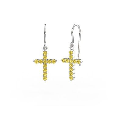 Pendants d'oreilles Cross 585 or blanc saphir jaune 2 mm