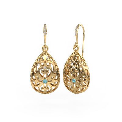 Drop earrings Idalia 2 585 gold blue topaz 2 mm