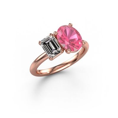 Engagement ring Toi et Moi OVL-EME 585 rose gold pink sapphire 9x7 mm