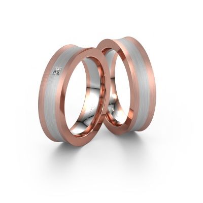 Trouwringen set WH2238LM2 ±5x2 mm 14 Carat rosé goud diamant 0.05 crt
