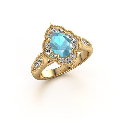 Engagement ring Rosan 585 gold blue topaz 8x6 mm