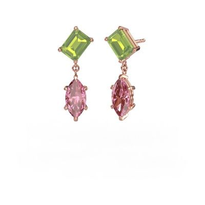 Pendants d'oreilles Toi et Moi EME MRQ 585 or rose péridot 8x6 mm