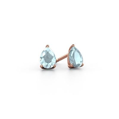 Clous d'oreilles Sam PER 585 or rose aigue-marine 7x5 mm