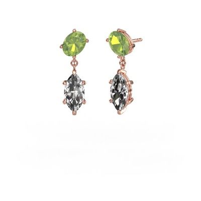 Pendants d'oreilles Toi et Moi OVL-MRQ 585 or rose péridot 8x6 mm