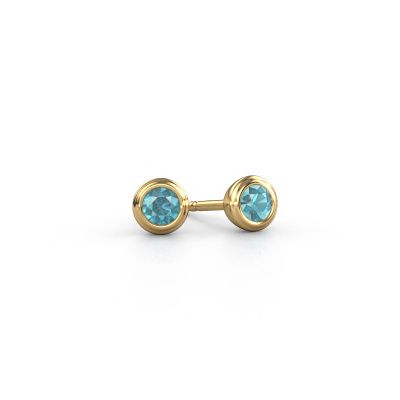 Clous d'oreilles Shemika 585 or jaune topaze bleue 4 mm