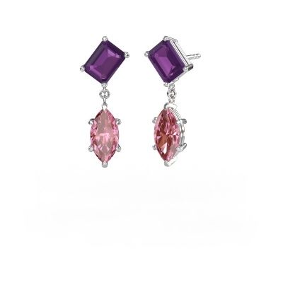 Pendants d'oreilles Toi et Moi EME MRQ 585 or blanc améthyste 8x6 mm