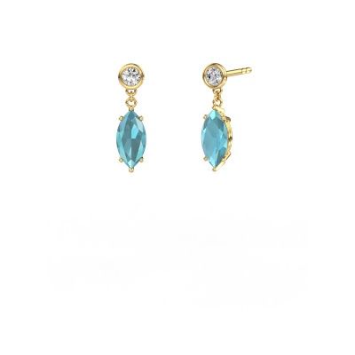 Pendants d'oreilles Lacey MRQ 585 or jaune topaze bleue 10x5 mm