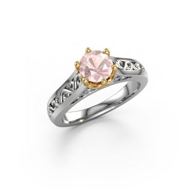 Engagement ring Shan 585 white gold morganite champagne 6 mm
