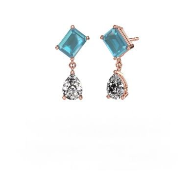 Boucles d'oreilles Toi et Moi EME PER 585 or rose topaze bleue 8x6 mm