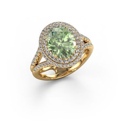Engagement ring Elvie 585 gold green lab grown diamond 10x8 mm