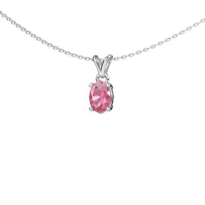 Ketting Lucy 1 585 witgoud roze saffier 7x5 mm