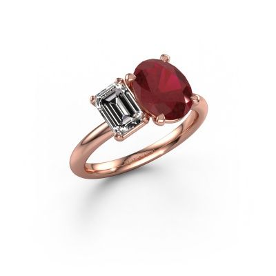 Engagement ring Toi et Moi OVL-EME 585 rose gold ruby 9x7 mm