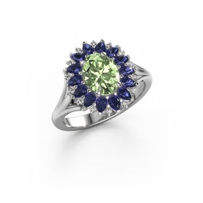 Bague de fiançailles Lidia 585 or blanc diamants synthétiques vert 8x6 mm