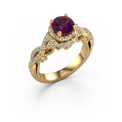 Bague de fiançailles Leora 585 or jaune rhodolite 6.5 mm