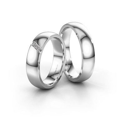 Wedding rings set WH0174LM25BP ±0.20x0.08 in 14 Carat white gold diamond 0.015 crt