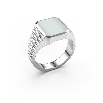 Siegelring Brent 2 585 Weißgold grüner Lagenstein 12x10 mm