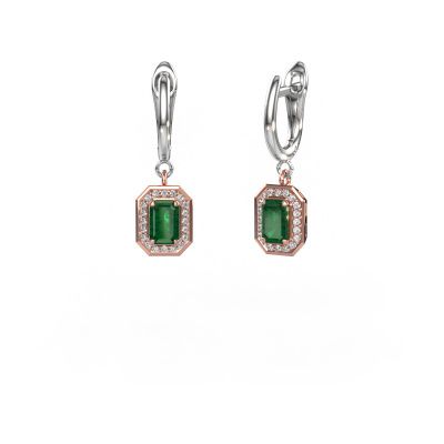Drop earrings Dodie 1 585 rose gold emerald 6x4 mm
