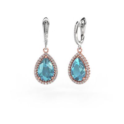 Pendants d'oreilles Tilly per 4 585 or rose topaze bleue 12x8 mm