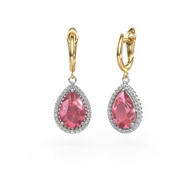 Drop earrings Tilly per 3 585 white gold tourmaline pink 12x8 mm