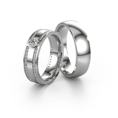 Wedding rings set WH2044LM16BP ±0.24x0.08 in 14 Carat white gold diamond 0.61 crt