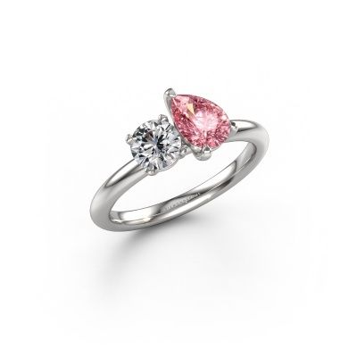 Engagement ring Toi et Moi PER-RND 950 platinum pink lab grown diamond 7x5 mm