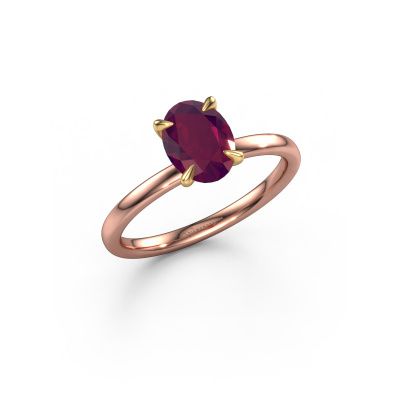 Verlovingsring Crystal OVL 1 585 rosé goud rhodoliet 8x6 mm