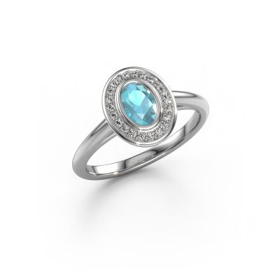 Bague de fiançailles Noud 1 OVL 585 or blanc topaze bleue 6x4 mm