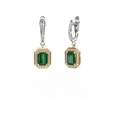 Drop earrings Dodie 2 585 gold emerald 6.5x4.5 mm